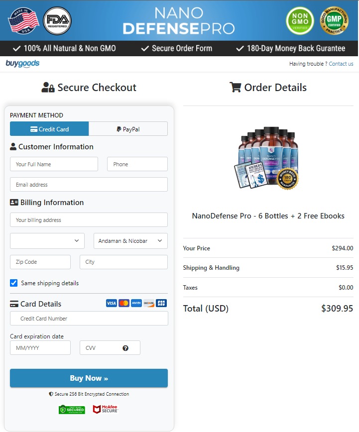 NanoDefense Pro order page